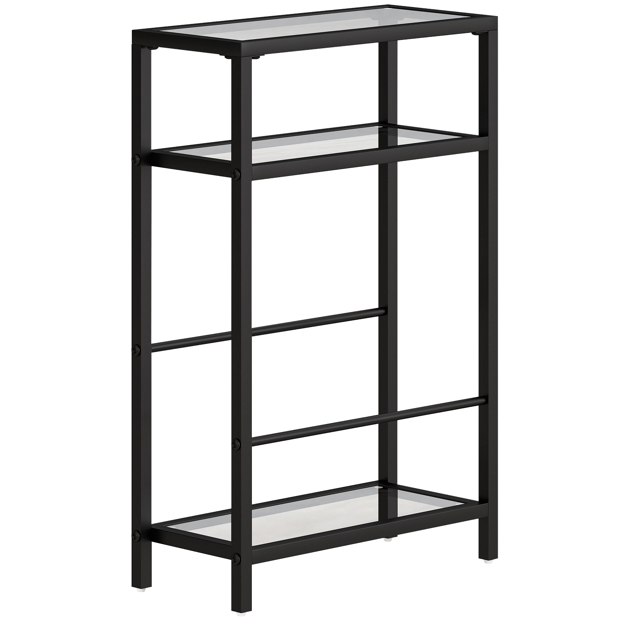 HOMCOM 3-Tier Side Table, Narrow End Table with Storage Shelf and Tempered Glass Tabletop for Small Spaces, Black 