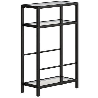 HOMCOM 3-Tier Side Table, Narrow End Table with Storage Shelf and Tempered Glass Tabletop for Small Spaces, Black 