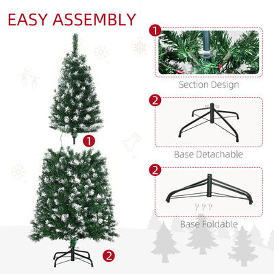 HOMCOM 5FT Tall Prelit Pencil Slim Artificial Christmas Tree with Realistic Branches, 250 Colourful LED Lights and 408 Tips, Xmas Decoration, Green 