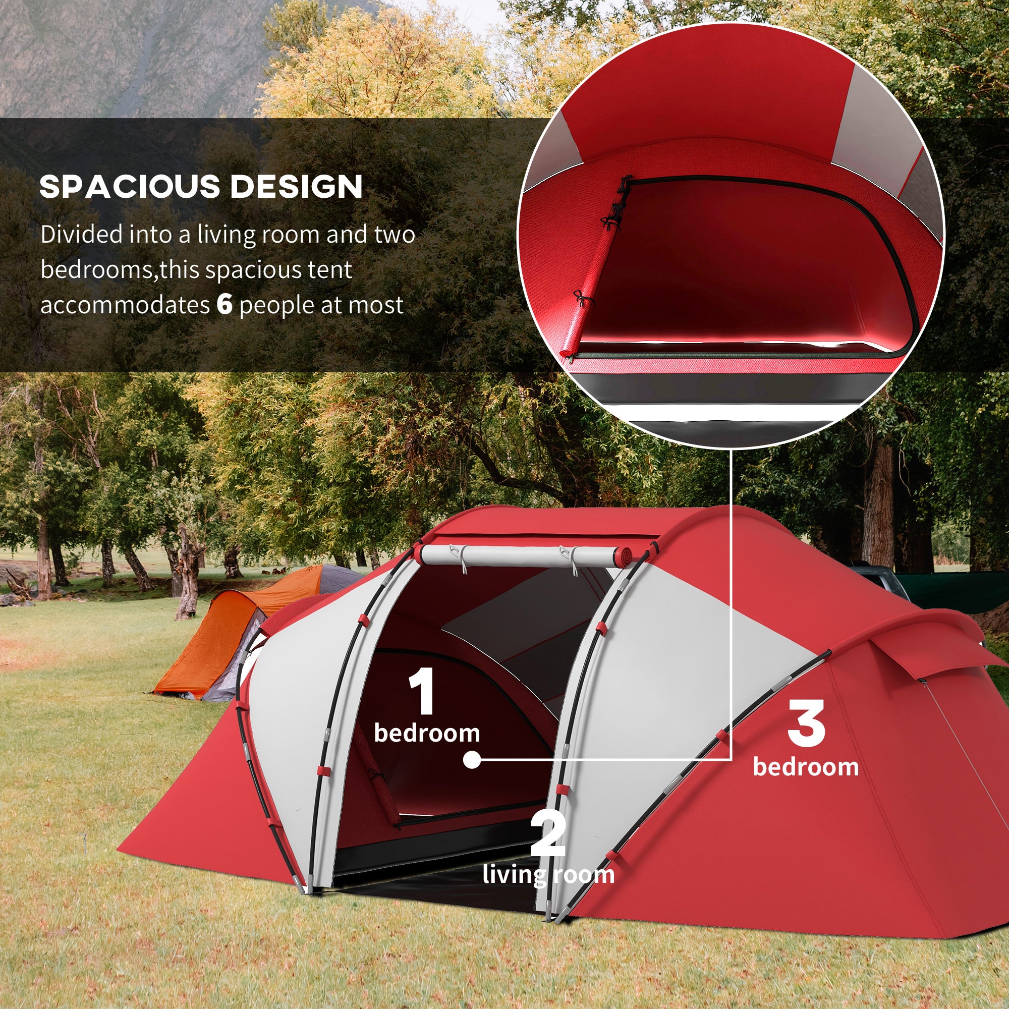 Outsunny 4-6 Man UV Protection Camping Tent - Grey and Red 