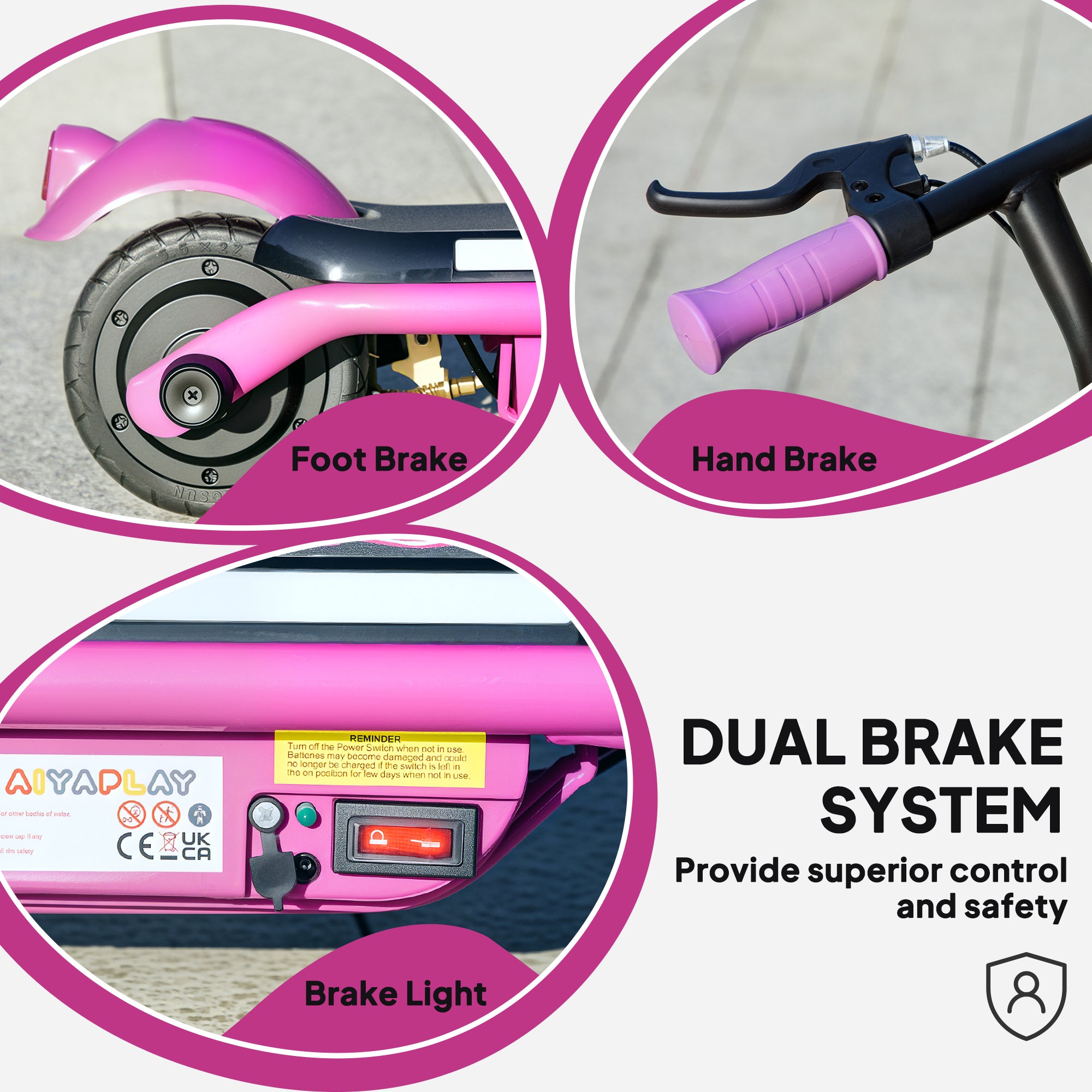 AIYAPLAY Electric Scooter for Kids Ages 6-14, with Dual Brakes, Flash Wheel and Colourful Light, Kids Electric Scooter E Scooter, Up to 12 KM/H & 10 KM, Purple 