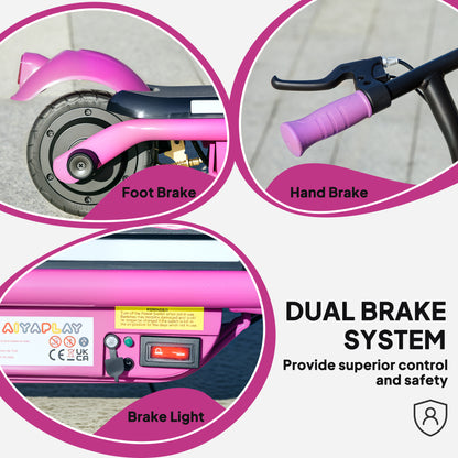 AIYAPLAY Electric Scooter for Kids Ages 6-14, with Dual Brakes, Flash Wheel and Colourful Light, Kids Electric Scooter E Scooter, Up to 12 KM/H & 10 KM, Purple 