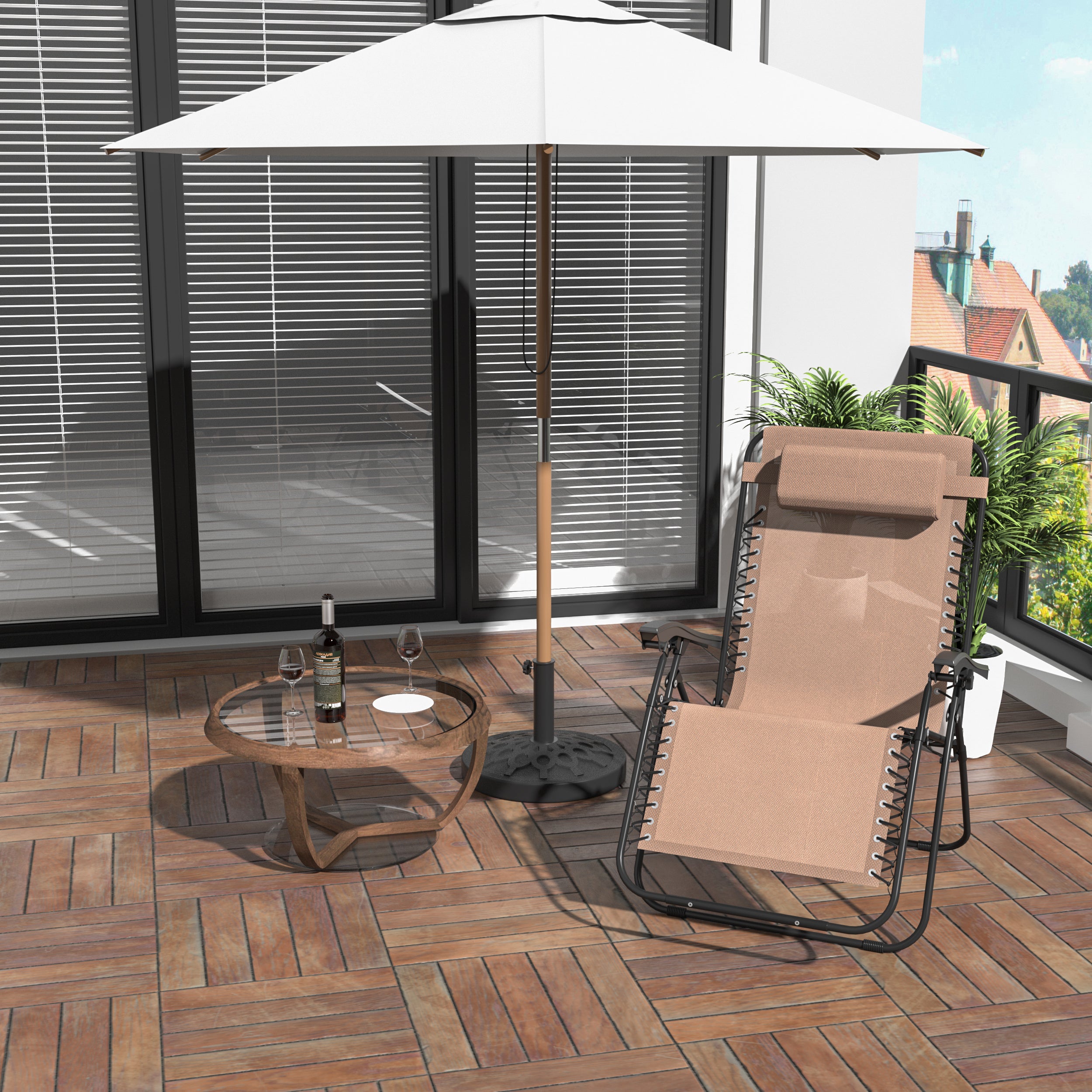 Outsunny Zero Gravity Chair Metal Frame Texteline Armchair Outdoor Folding and Reclining Sun Lounger with Head Pillow for Patio Decking Gardens Camping, Beige 
