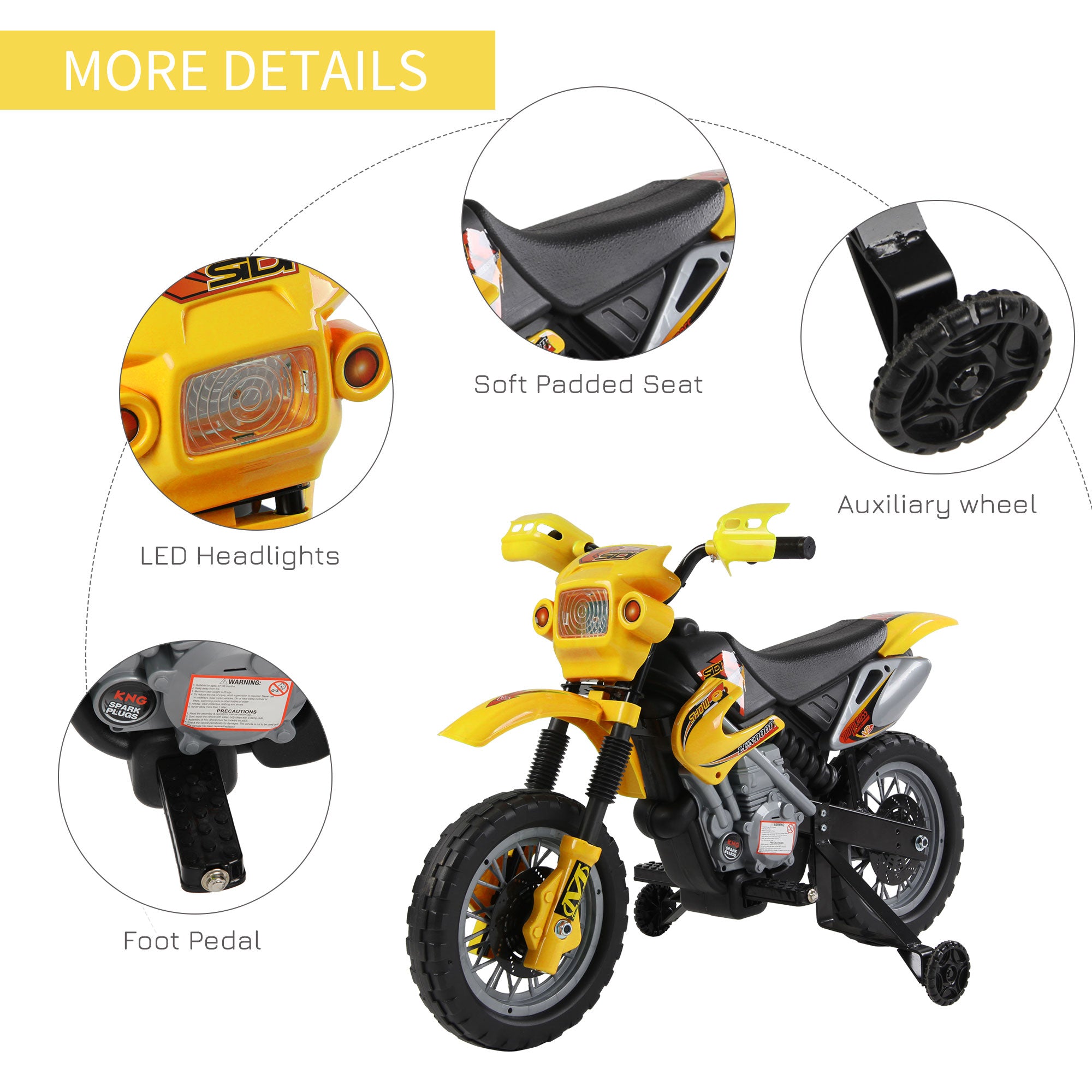 HOMCOM Electric Motorcycle for Kids Ride on Toys-Yellow 