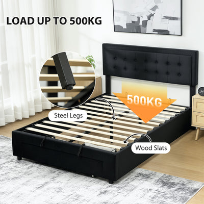 HOMCOM Double Ottoman Bed Frame, with Front Drawer - Black 