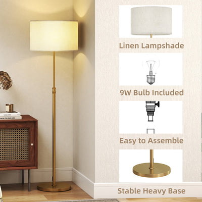 HOMCOM Floor Lamp with Remote, Height Adjustable Standing Lamp with Linen Shade, Dimmable with 3000K-6000K Adjustable Colour Temperatures, Foot Switch for Living Room Bedroom Office, Gold Tone 