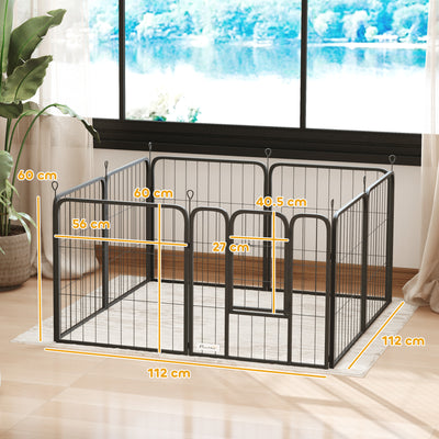 PawHut 8 Panels Heavy Duty Dog Playpen with Door Indoor Outdoor, for Small Dogs, 60cm High 