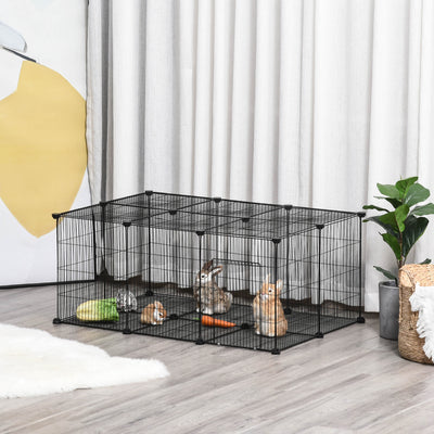 PawHut Pet Playpen DIY Small Animal Cage Metal Fence with Door, 22 Pieces, for Bunny Chinchilla Hedgehog Guinea Pig 