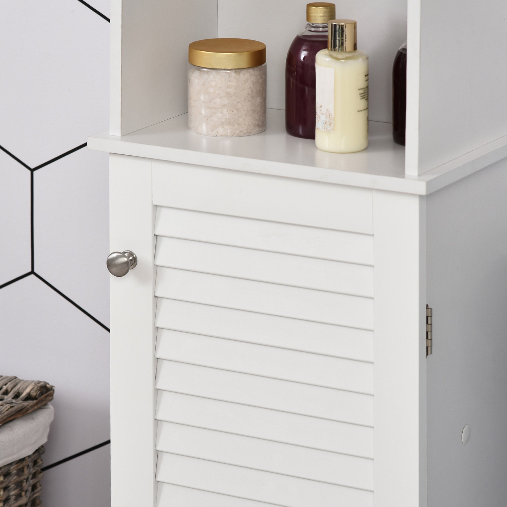 HOMCOM Tall Bathroom Cabinet Storage Cupboard Floor Standing Home Bathroom Furniture w/ 6 Shelves 165H x 34W x 20D cm White 