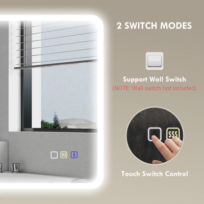 HOMCOM 60 x 80 cm Backlit Illuminated Bathroom Mirror with LED Lights and Bluetooth - Silver Tone 