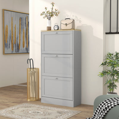 HOMCOM Modern Compact Three-Drawer Shoe Storage Cabinet - Grey 