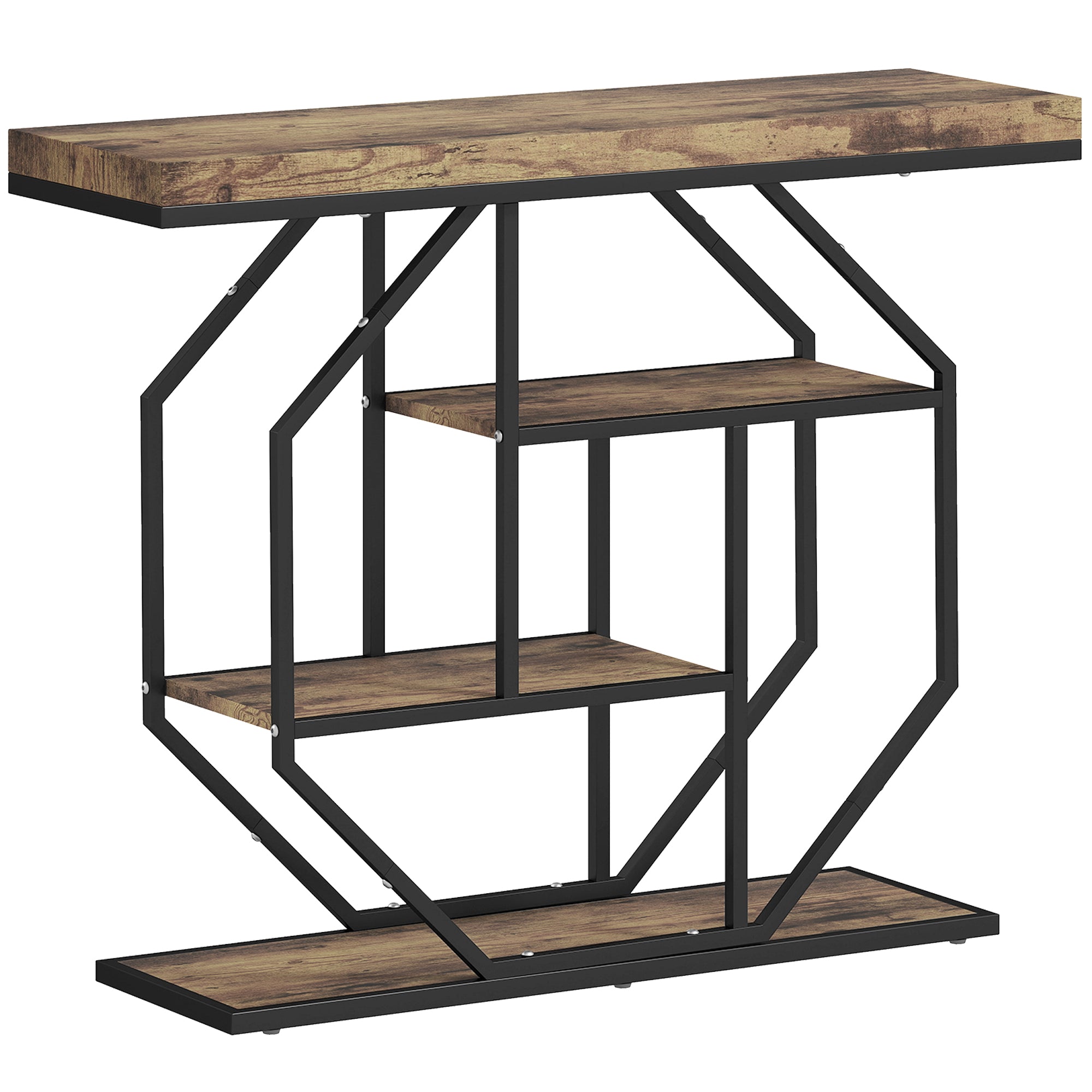 HOMCOM 4-Tier Industrial Console Table - Rustic Brown 