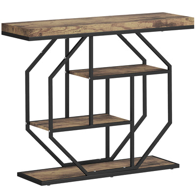 HOMCOM 4-Tier Industrial Console Table - Rustic Brown 