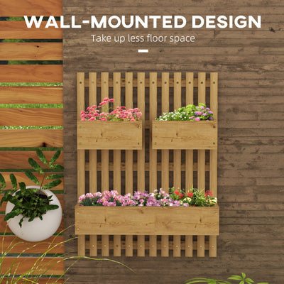 Outsunny Set of 2 Wall-mounted Wooden Garden Planters with Trellis, Drainage Holes and Movable Planter Boxes, Wall Raised Garden Bed for Patio, Carbonised 