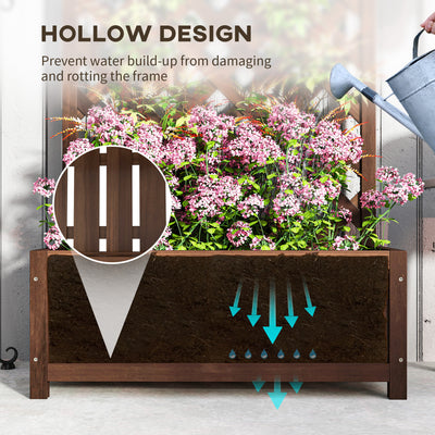 Outsunny 53L Garden Wooden Planter Box with Trellis Free Standing Flower Raised Bed with Lattice for Climbing Plants, 76cm x 36cm x 170cm, Dark Brown 