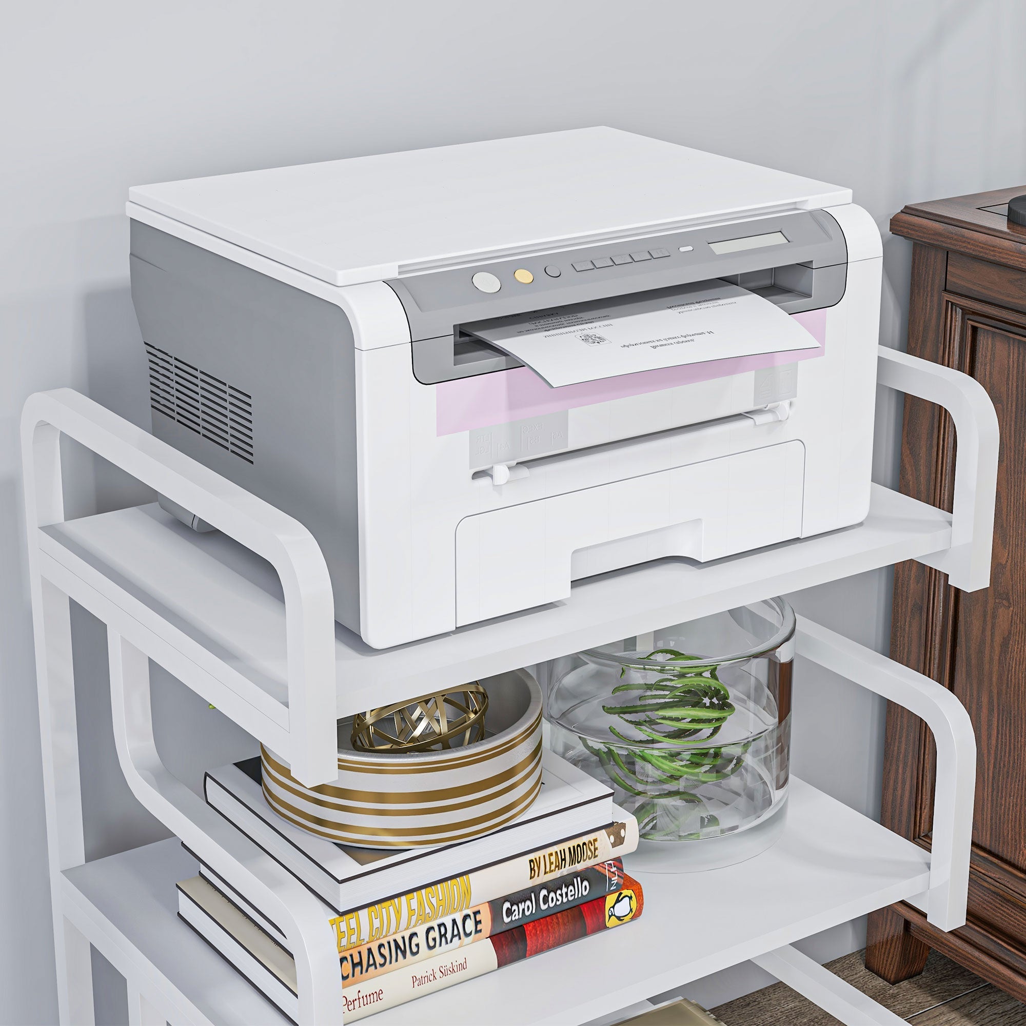 HOMCOM 3-Tier Printer Stand with Storage Shelves, Printer Table, 55 x 40 x 77cm Printer Shelf for Home Office, Study, White 