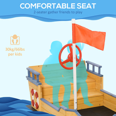 Outsunny Sand pit Kids Children Sandpit Wooden Pirate Ship Sandboat Outdoor Backyard Playset w/Bench Bottom Liner 