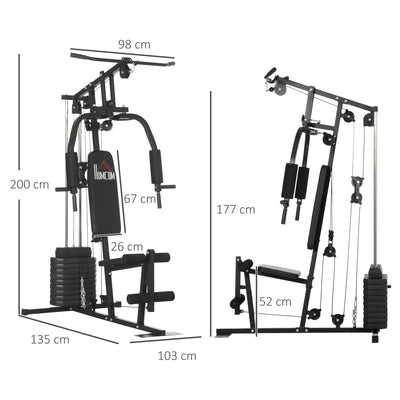 HOMCOM Multifunction Home Gym Machine, with 45kg Weight Stacks, for Strength Training 