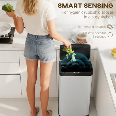 HOMCOM 45L Stainless Steel Sensor Bin - Silver Tone 