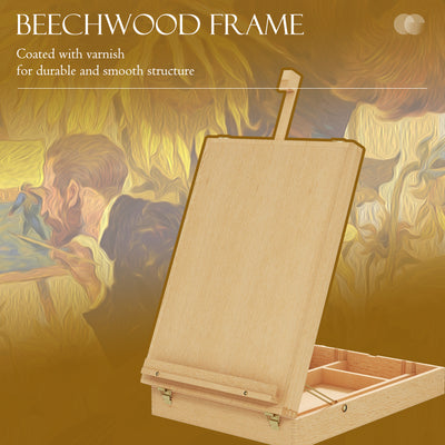 Vinsetto Wooden Table Easel Box Hold Canvas up to 61cm, Adjustable Beechwood Storage Table Box Easel, Portable Folding Artist Drawing & Sketching Board for Adults, Beginners, Artists Painting 