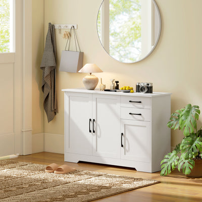 HOMCOM Sideboard with 2 Drawers Modern Storage Cabinet, Kitchen Cupboard with Adjustable Shelf and 3 Doors White 