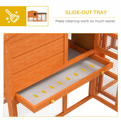 PawHut Two-Tier Rabbit Hutch with Run, Ramp, Slide-Out Tray, for Garden - Orange 
