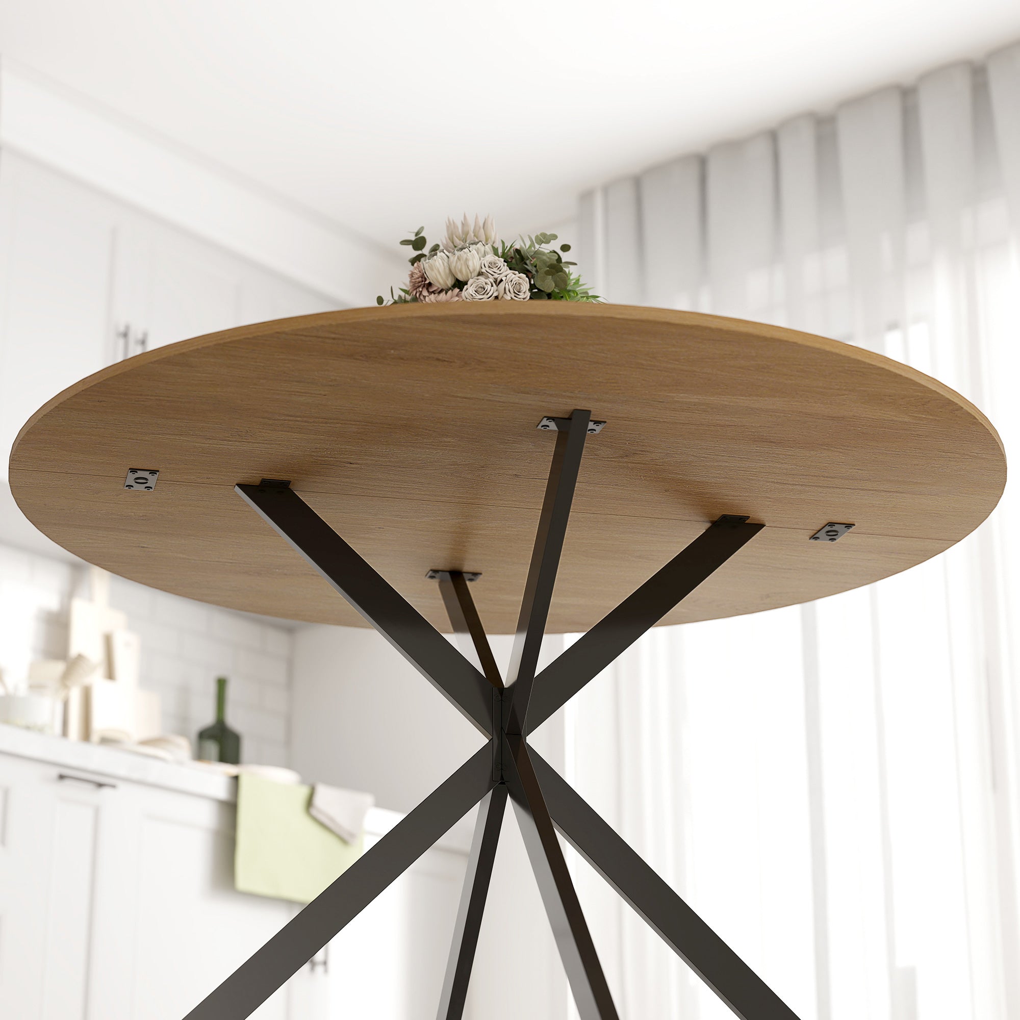 HOMCOM Dining Table for 4, 120 cm Industrial Kitchen Table with Wood Effect Tabletop and Steel Legs, Oak 