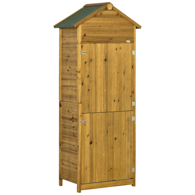 Outsunny Wooden Garden Storage Shed Utility Gardener Cabinet w/ 3 Shelves and 2 Door, 191.5cm x 79cm x 49cm, Natural wood effect 