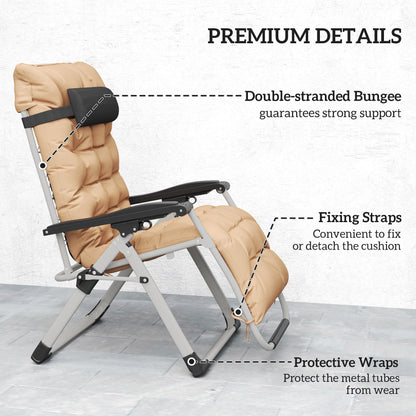 Outsunny 2 Piece Reclining Zero Gravity Sun Loungers with Cushions, Khaki 
