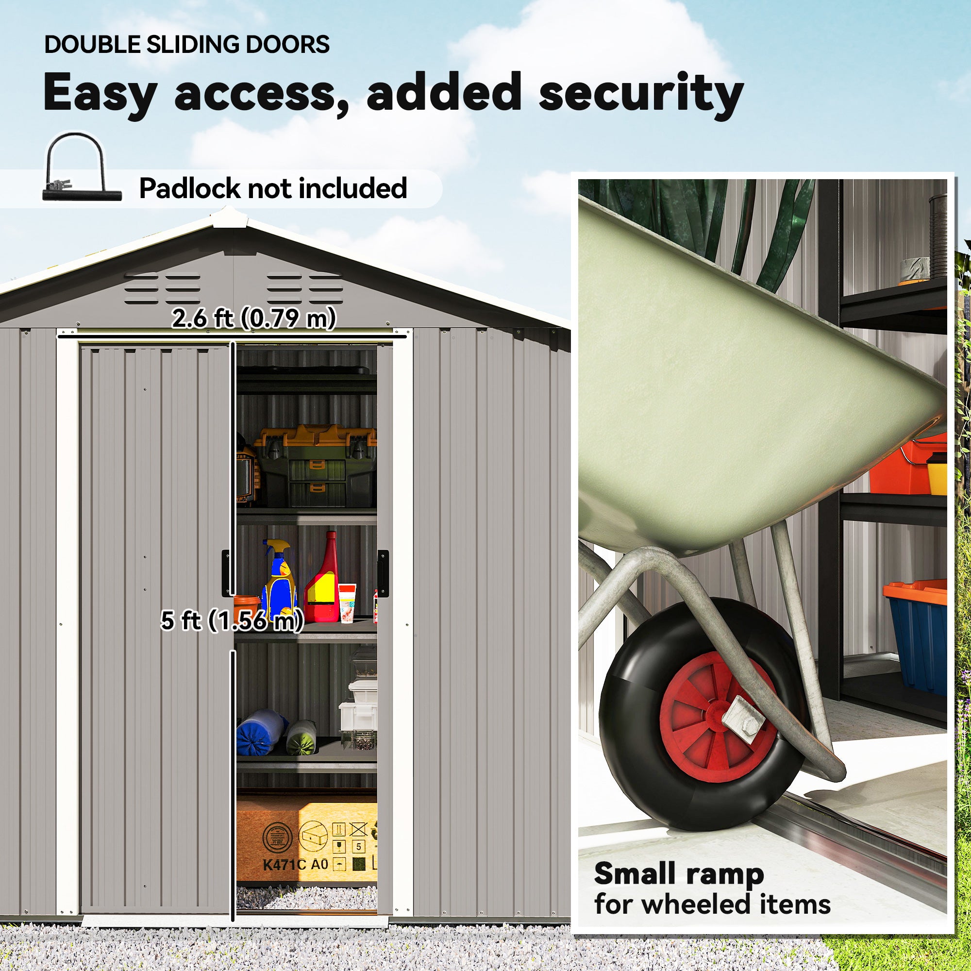 Outsunny 6.5 x 3.5ft Metal Garden Storage Shed - Light Grey 