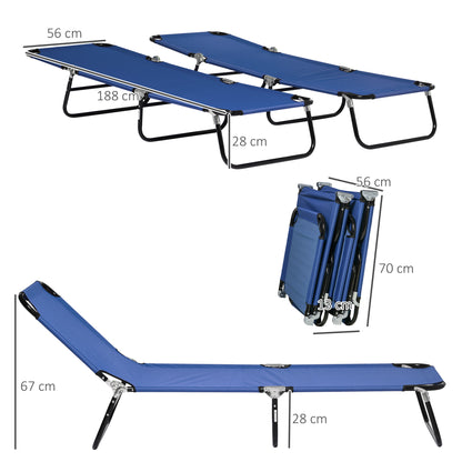 Outsunny Set of Two Metal Frame Folding Sun Loungers - Blue