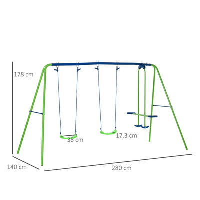 Outsunny Metal Garden Swing Set Height Adjustable Children Outdoor Backyard Play Set for Toddlers Over 3 Years Old, Green 
