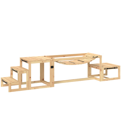 PawHut 3 Pieces Wooden Dog Agility Training Equipment with Soft Bridge, Pause Platform and Pet Stair for Outdoor, Natural Wood 