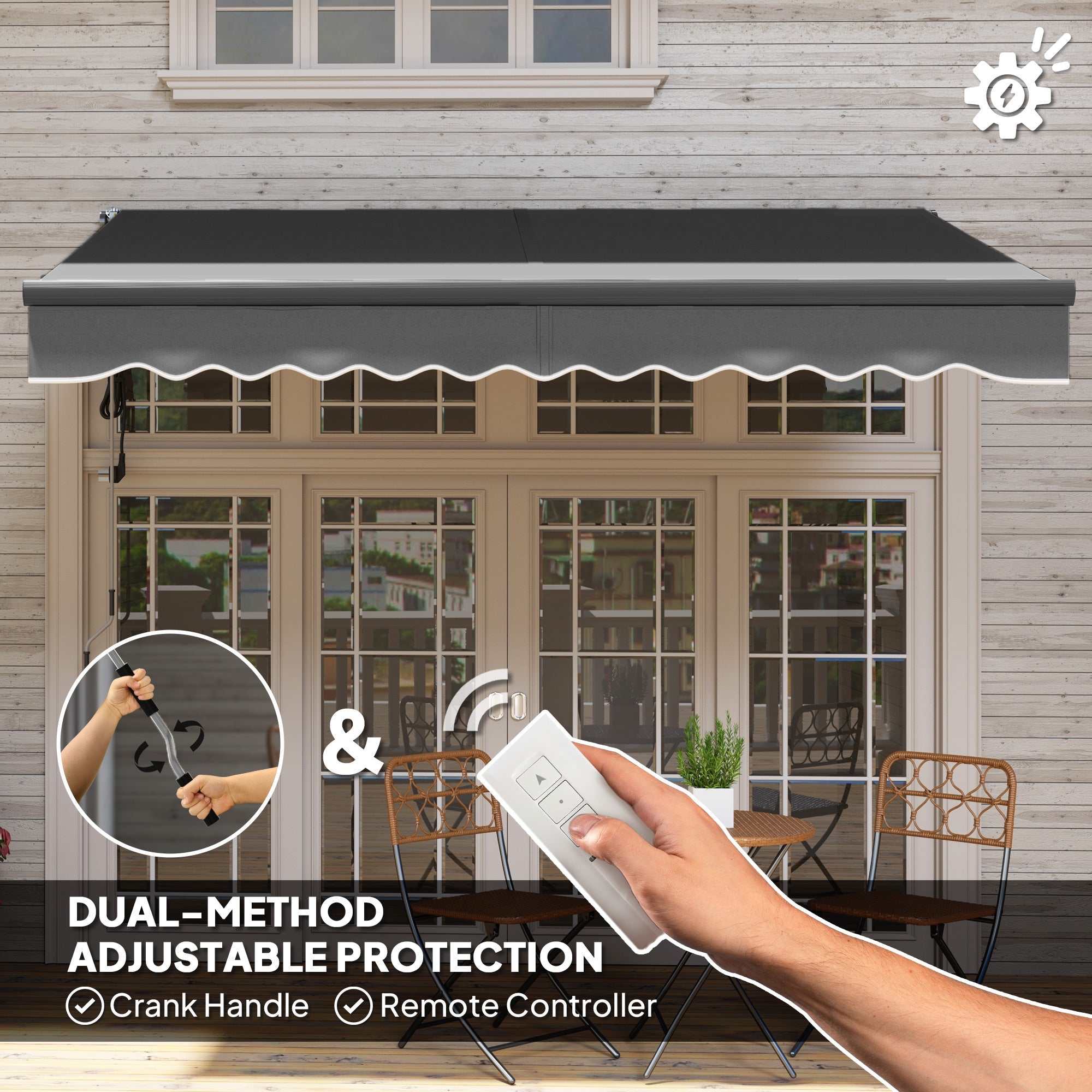Outsunny 3 x 2.5m Electric Awning with Remote Controller, Aluminium Frame DIY Retractable Awning, UV30+ Sun Shade Canopy for Garden Patio Deck Door Window, Dark Grey 
