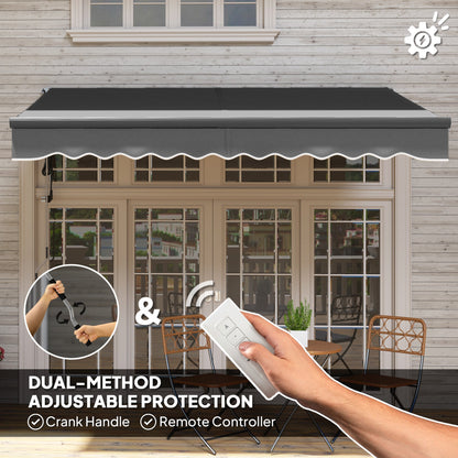 Outsunny 3 x 2.5m Electric Awning with Remote Controller, Aluminium Frame DIY Retractable Awning, UV30+ Sun Shade Canopy for Garden Patio Deck Door Window, Dark Grey 