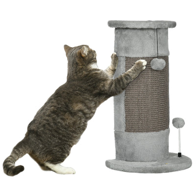 PawHut 58cm Cat Scratching Post, with Covered Plush, Play Balls, for Corner Walls - Grey 