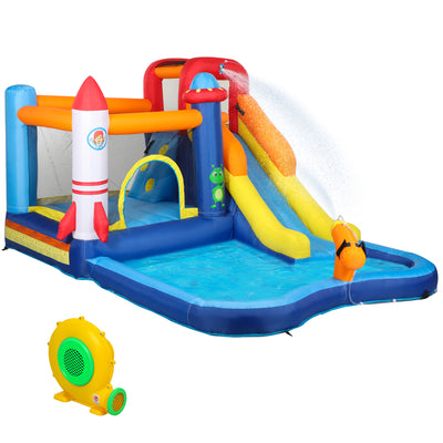 AIYAPLAY 5 in 1 Bouncy Castle for Children with 550W Blower, Water Slide, Splash Pool, Jumping Area, Climbing Wall, Cannon 