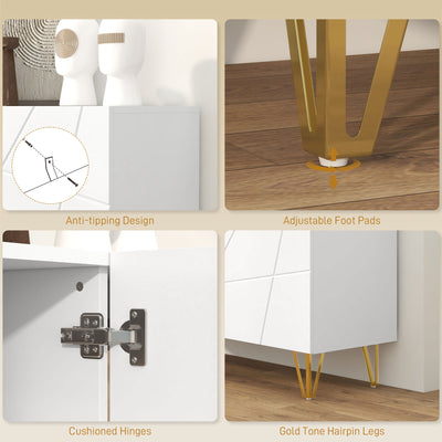 HOMCOM Modern Luxe High Gloss Sideboard, with Hairpin Legs - White 