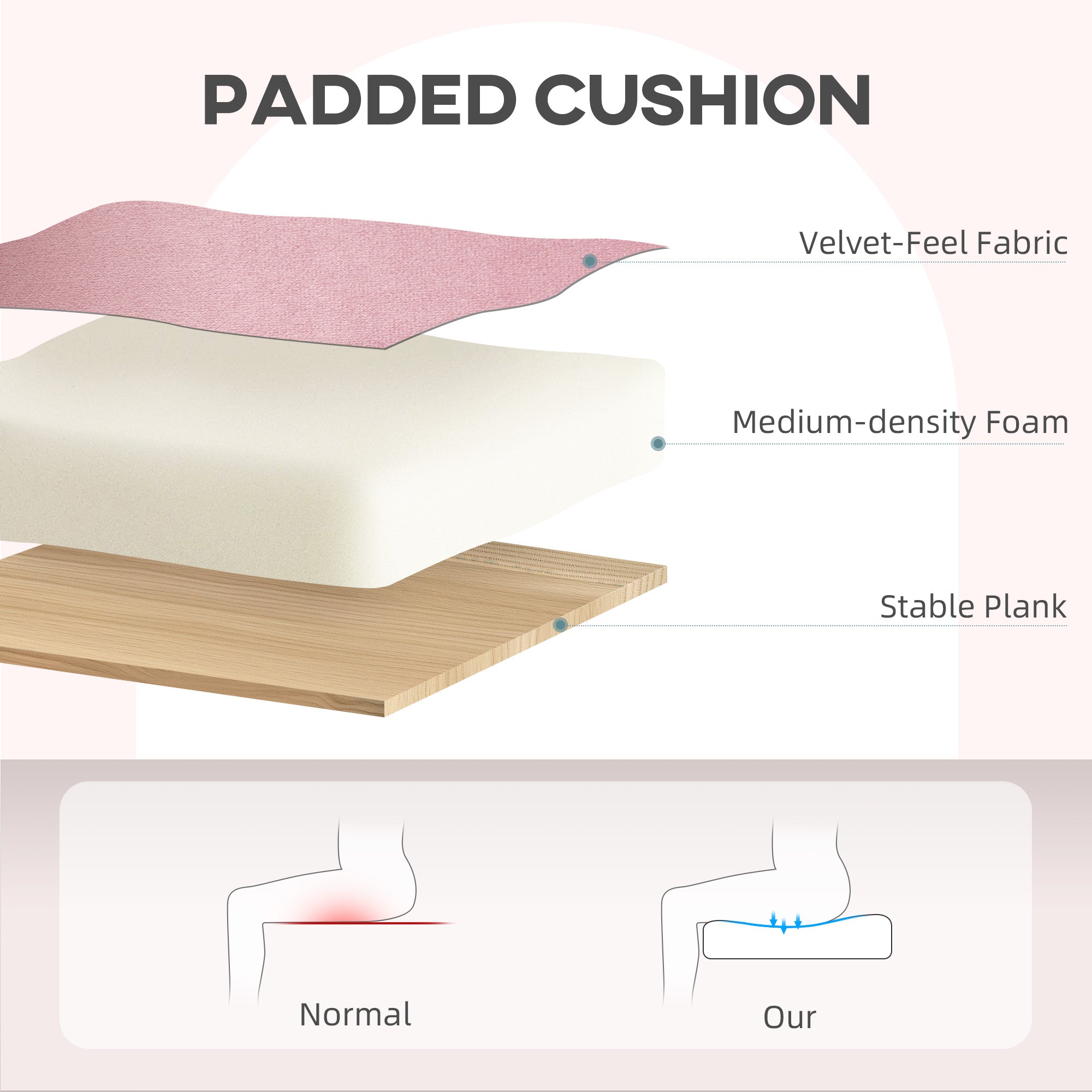 HOMCOM Velvet-Feel Tub Office Chair, with Seat Cushion - Dark Pink