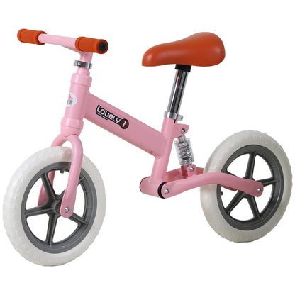HOMCOM 12" Kids Balance Bike No Pedal Bicycle EVA Tire Adjustable Seat Toddler Training Bike W/ Shock Absorber 2 - 5 Years Gift for Boys Girls Pink 