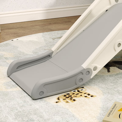 AIYAPLAY 3-in-1 Kids Slide with Basketball Hoop, Climber, Anti-Slip Steps for Toddlers, Ages 2-5 Years, Cream White 