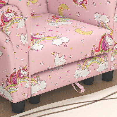 AIYAPLAY 2 Piece Kids Sofa Set with Unicorn Design, Wooden Frame, for 1.5-3 Years Old, Pink 