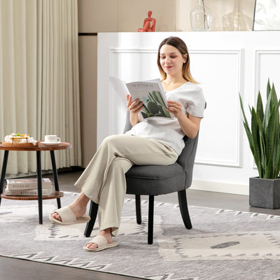 HOMCOM Fabric Single Sofa Dining Chair Tub Chair Upholstered W/ Pillow Solid Wood Leg Home Living Room Furniture Charcoal Grey 