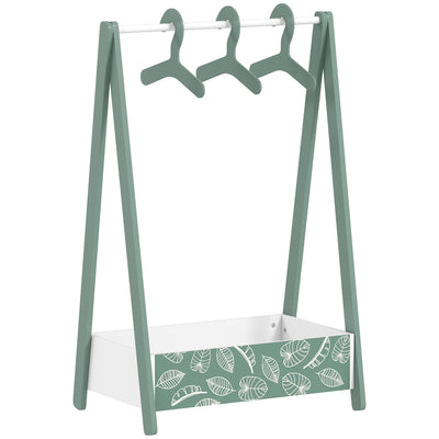 AIYAPLAY Baby Clothing Rack with Hangers, Storage Shelf for Bedroom, Leaf Theme, for Ages 3-6, Green 