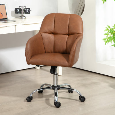 HOMCOM Faux Leather Tub Office Chair, with Wheels - Brown 