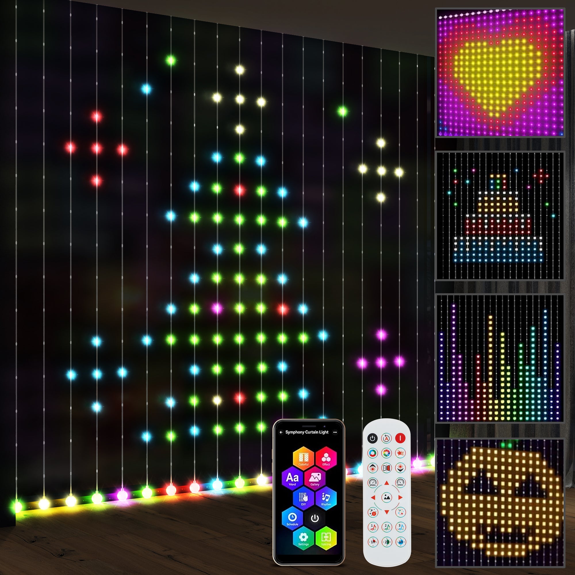 HOMCOM LED Curtain Lights, Smart Curtain Fairy Lights Plug In, Colour Changing Wall Lights with Remote, App, Dynamic DIY Hanging Window String Lights for Bedroom Living Room, 3x3(m), 400 RGBIC LED 