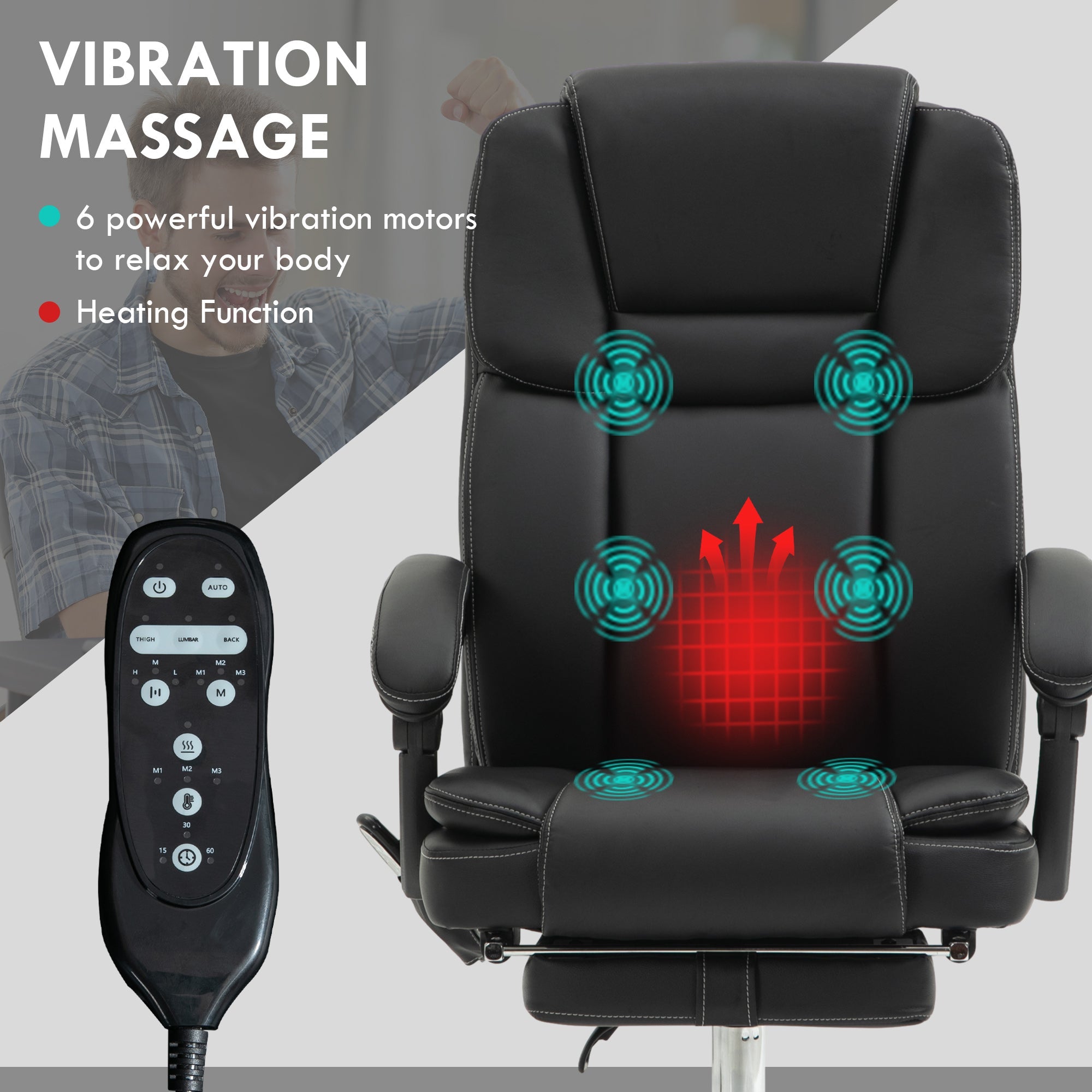 Vinsetto Six Point Vibrating Massage Office Chair - Black 