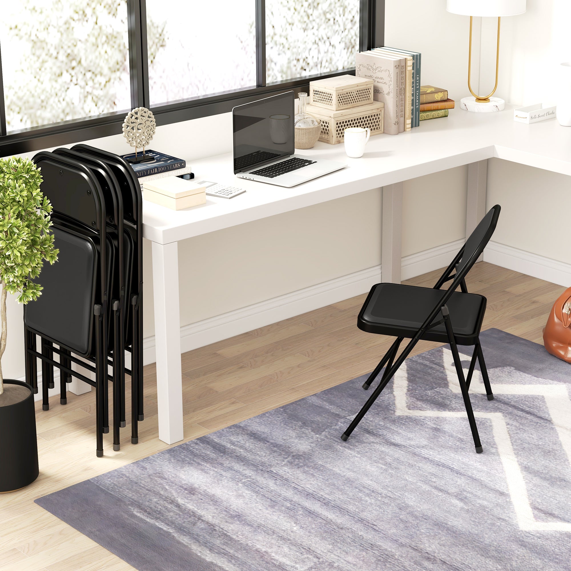 HOMCOM Set of Four Cushioned Folding Chairs - Black