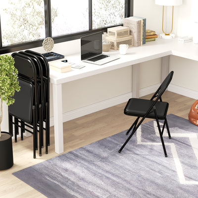 HOMCOM Set of Four Cushioned Folding Chairs - Black 