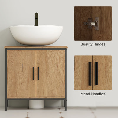HOMCOM Bathroom Vanity Unit, Under Sink Storage Cabinet with 2 Doors, Adjustable Shelf for Basin without or with Pedestal, Oak 